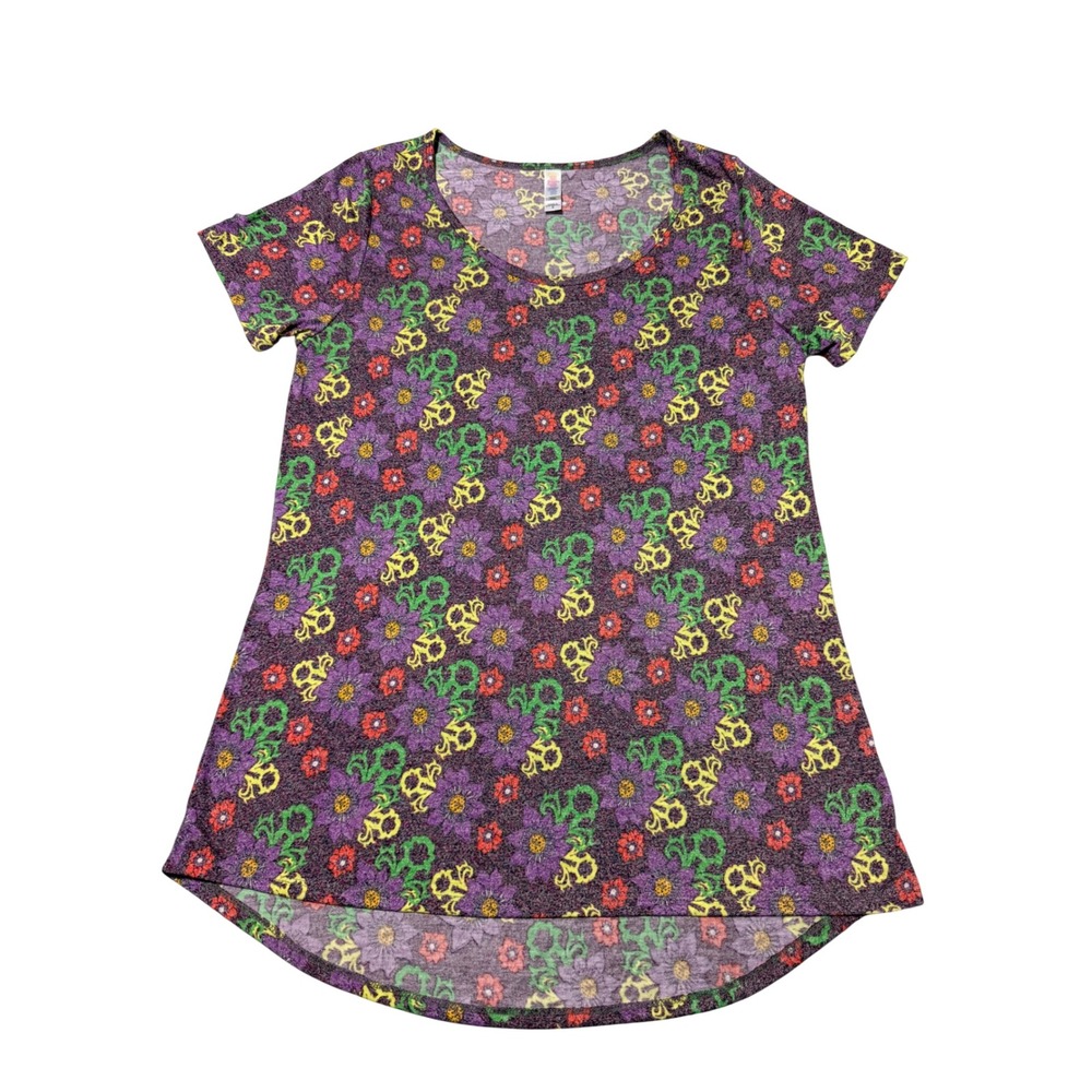 LuLaRoe Classic T Shirt Floral Womens S Purple Short Sleeve High Low NWT #124